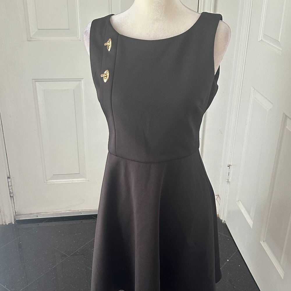 Jessica Simpson Black Fit & Flare Dress 8 Gold Hardware Cocktail LBD
